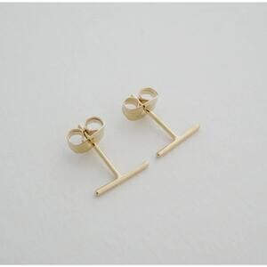 Skinny Dainty Minimalist Midi Bar 18K Gold Plated Center Mount Stud Earrings